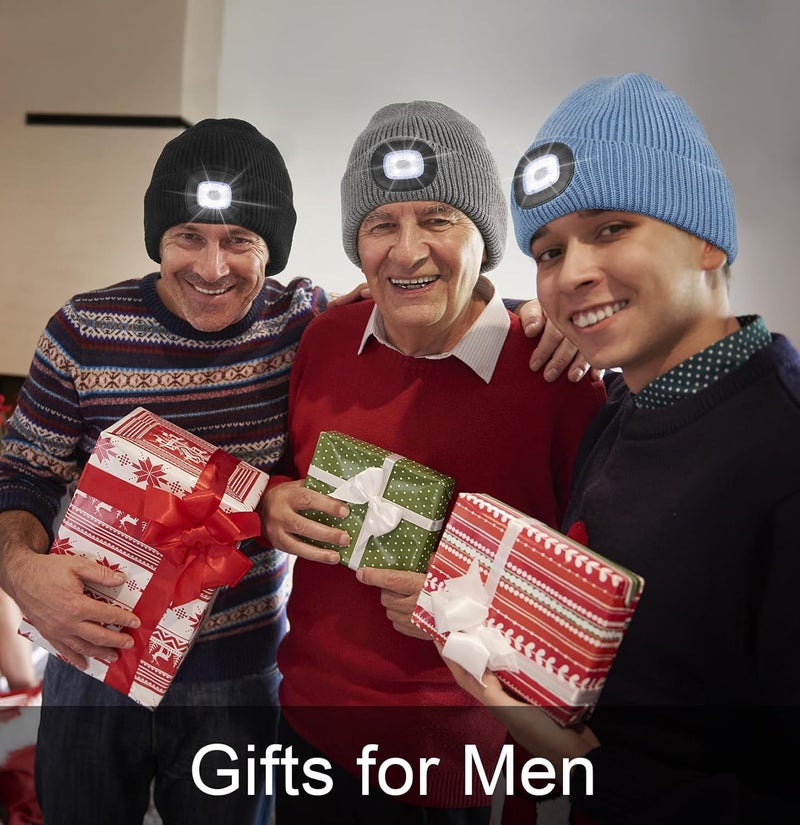 MELASA Winter Fleece Lined LED Beanie, USB Rechargeable Hand Free Warm Hat with Light Built in, Gifts for Men Dad Husband Him - Image 5
